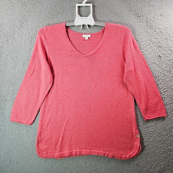 J. Jill Tops - J Jill Tunic Top Tee Women Medium Stretch V-Neck 3/4 Sleeve Red‎ Punch Preppy